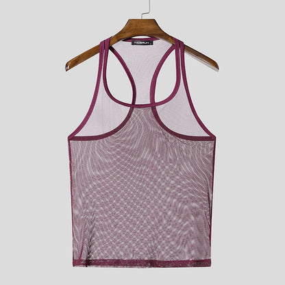 INCERUN Tops American Style Fashion Men Thin Perspective Mesh Vests Sexy Casual Streetwear Male Personality Sleeveless Tank Tops