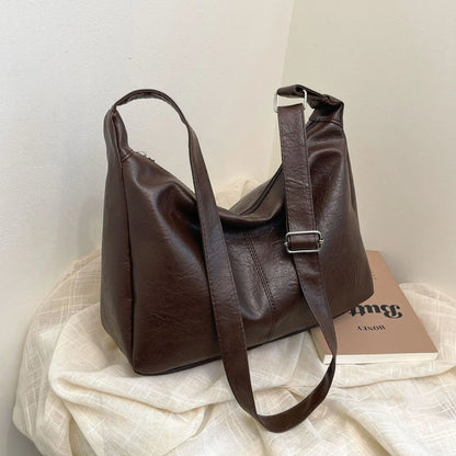 HOMEFISH Leather Commuter Vintage Casual Tote Bag Maillard Stylish Crossbody Bags for Women Texture Large Capacity Temperament