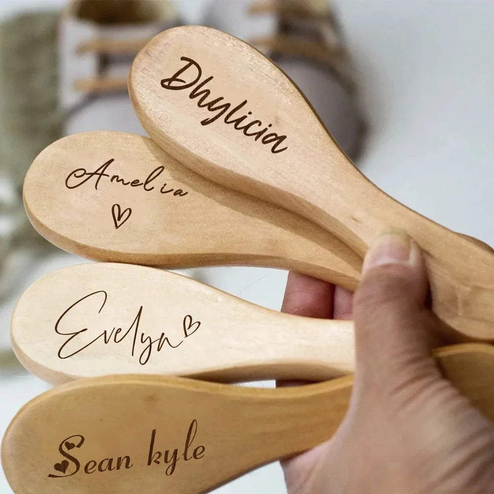 Baby Hairbrushes Engrave Infant Name Wooden Newborn Hair Brush Personalized Comb Birth/Baptism/Birthday Baby Shower Gifts