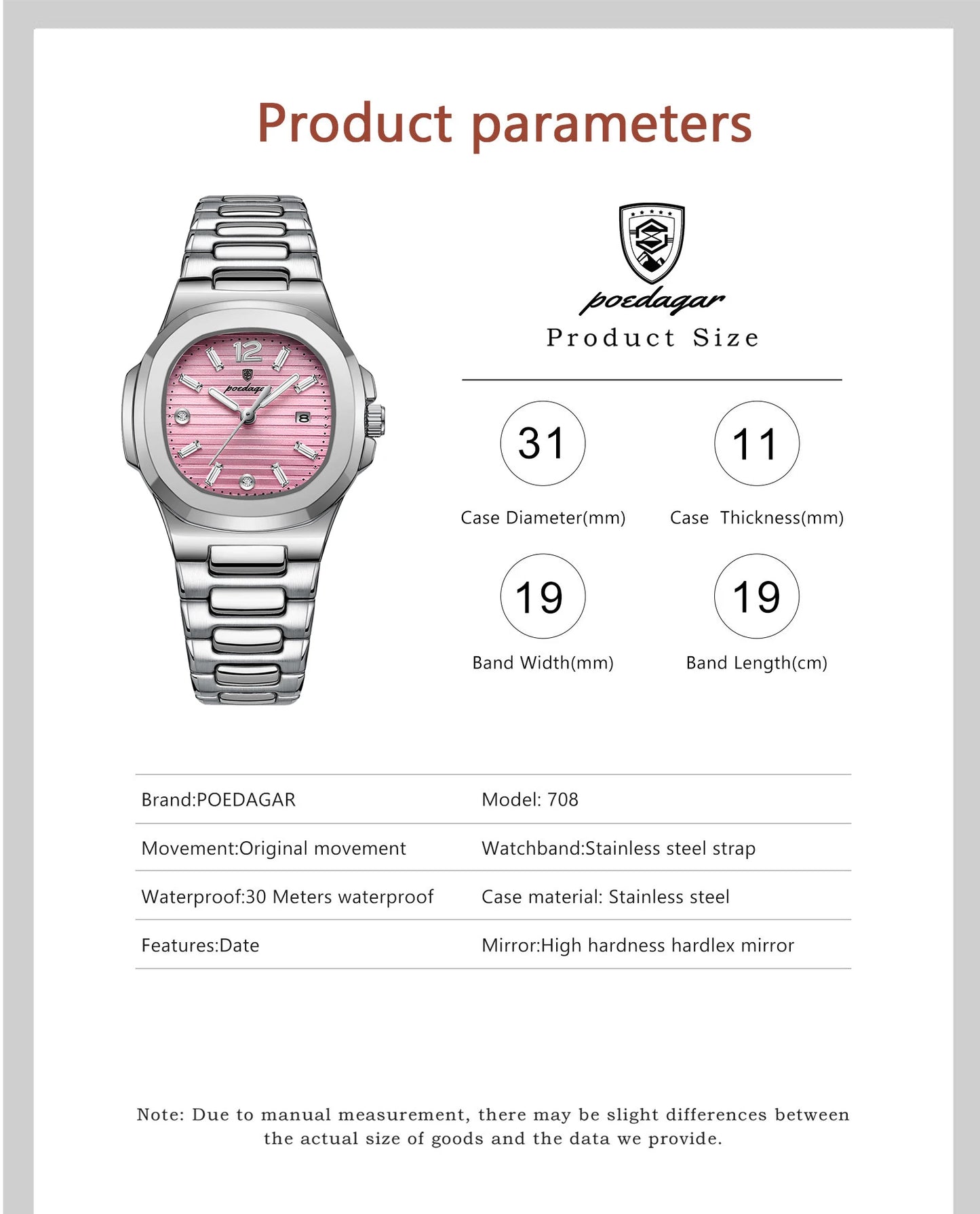 POEDAGAR Square Fashion Woman Wristwatch Luminous Waterproof Date Ladies Watch Luxury High Quality Quartz Women's Watches Reloj