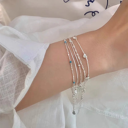 VENTFILLE 925 Sterling Silver Line Extremely Fine Bracelet for Women Love Haert Bead Korean Ins Sweet Jewelry Gift Dropshipping