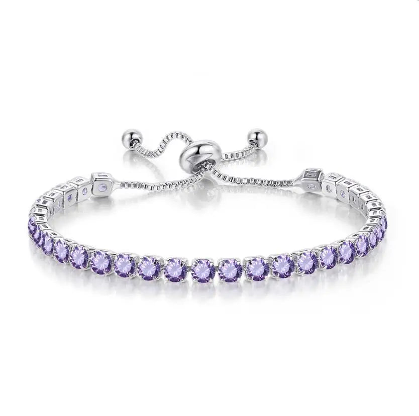 Adjustable Colorful Birthstone Tennis Bracelets for Women 4MM Crystal Bangle Female Hand Chain Trend Jewelry Accessories H133