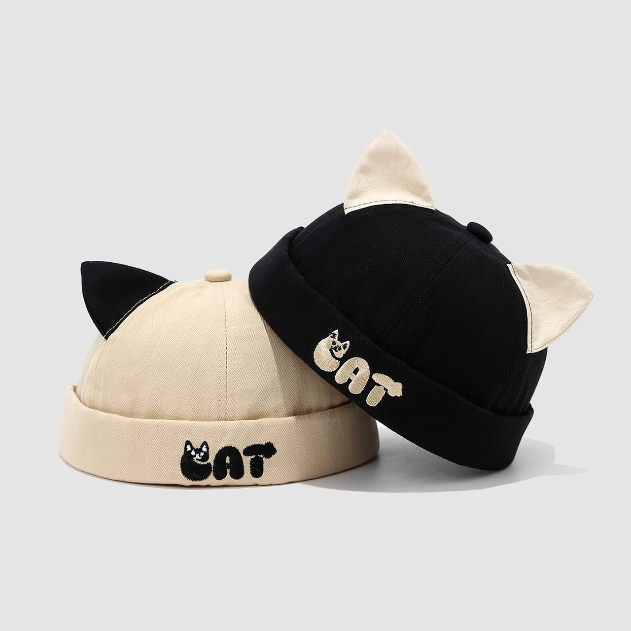 Cute Cat Ear Baby Docker Hat Cartoon Solid Color Toddler Brimless Cap Boy Girl Beanies Summer Cotton Kids Melon Landlord Hats