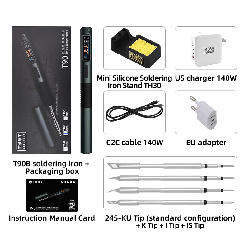 ALIENTEK T90 Smart Soldering Iron PD 3.1140W Portable Digital Display 80-450℃ PCB Precision Soldering Iron Repair Tool Kit