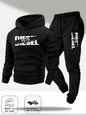Men Fashion Print Tracksuit Hooded Sweatshirt+Sweatpants Set Autumn Winter Casual Fitness Jogging Sports Two-Piece Unisex Outfit