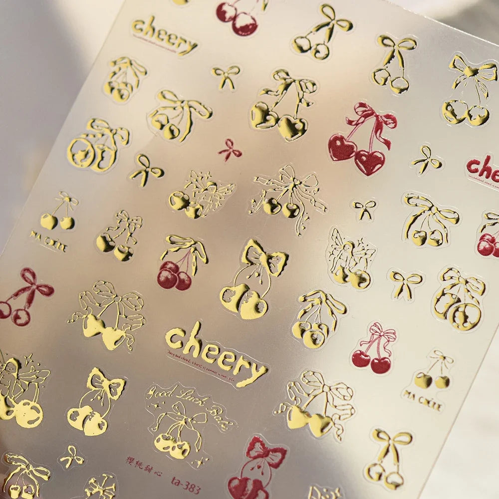 Juicy Red Jelly Tomato Nail Art Sticker Cute Bowknot Glitter Star Kawaii 5D Fruit Self Adhesive Nail Art Decals for Summer DIY
