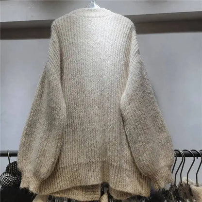 DEAT Women's Cardigan V-neck Patchwork Denim Pockets Diamonds Loose Long Sleeve Knitted Sweaters 2026 New Autumn Fashion 29A3243