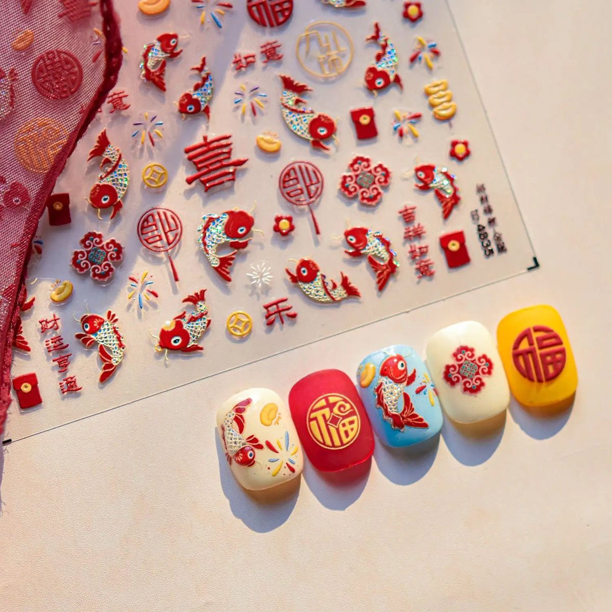 Thin Tough Stickers Cute 5D Koi Fish Self Adhesive Nail Art 3D Decorations Stickers DIY Luxury Fish Manicure Design Nails Decals