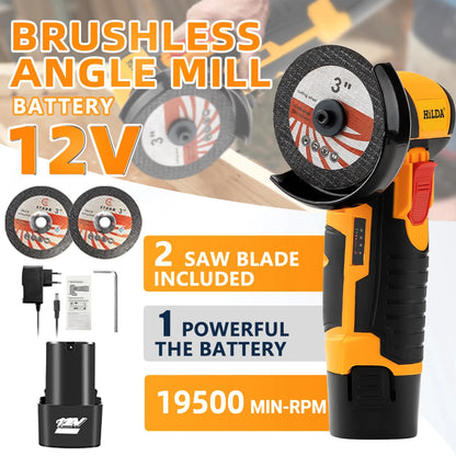 HILDA 12V Mini 3 Inch Brushless Electric Angle Grinder Micro Lithium-ion Polisher Diamond Cutting And Grinding Machine Men Gift