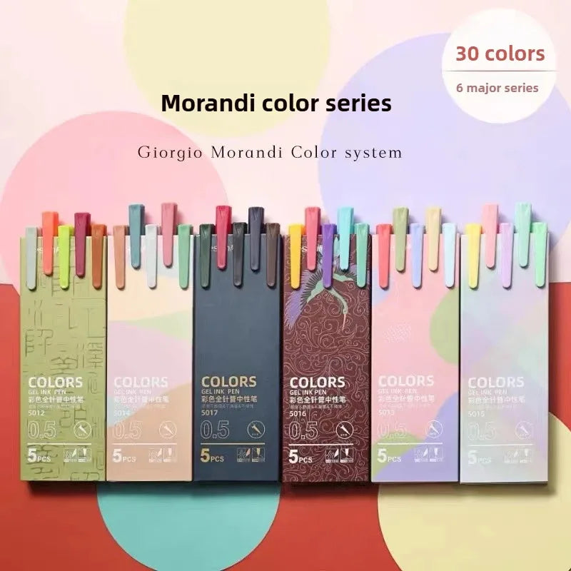 Morandi & Macaron Color Gel Pens (30/5 Colors) - 0.5mm Refill, Smooth Writing Durable Pens for School Stationery