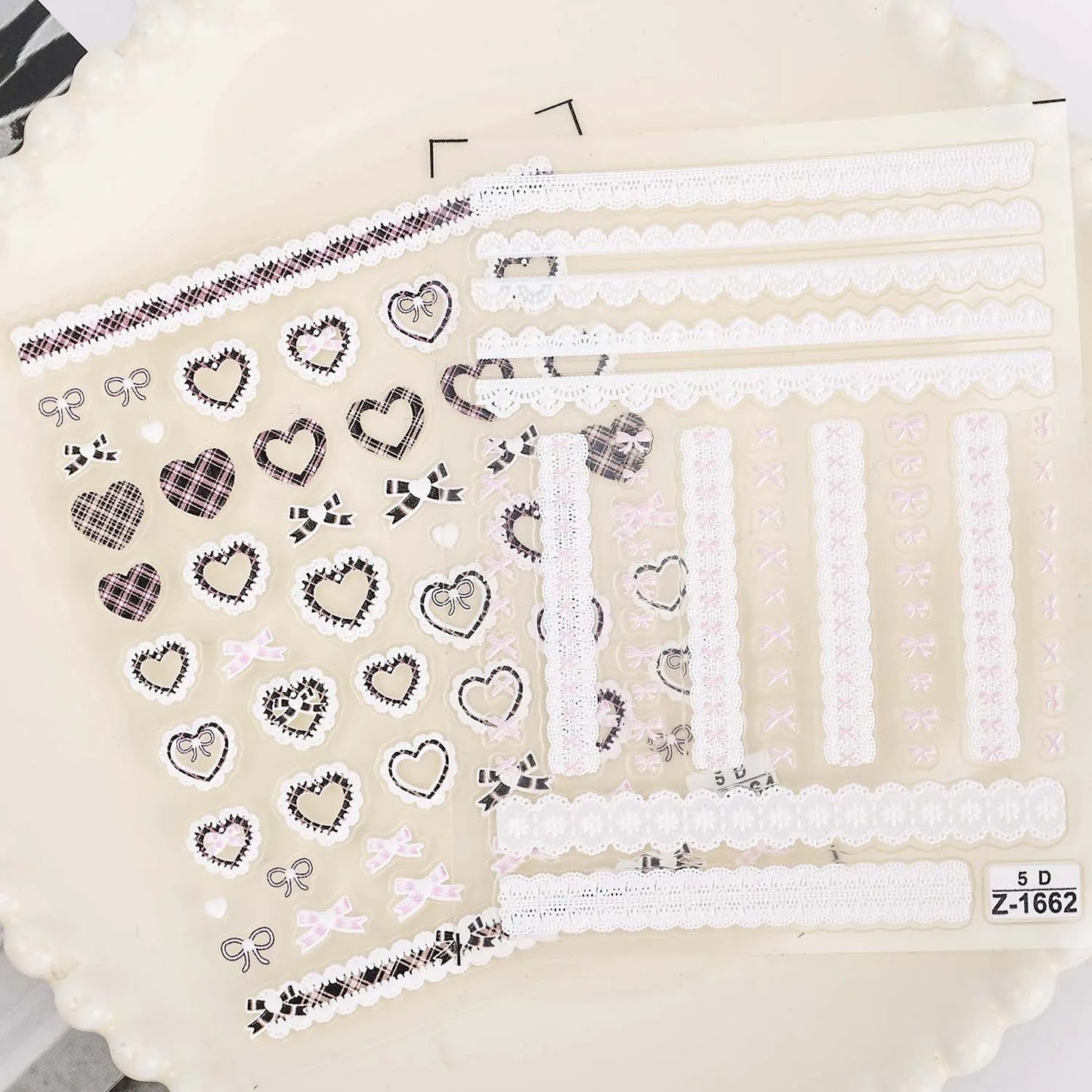 Japanese Bowknot Lace Heart Nail Stickers Self Adhesive Sweet Cool Pink Black Lace Nail Decals Cool Girls Manicure Decorations