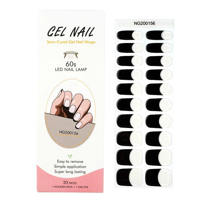 16/20/22Tips Semi-Cured Gel Nail Wraps Full Cover Manicure DIY Waterproof Long Lasting Gel Nail Stickers set for UV Lamp Need