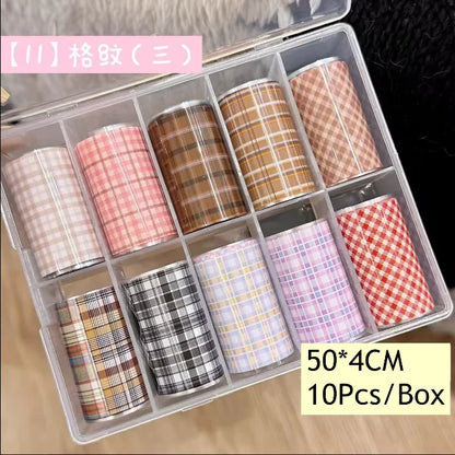 10Rolls Plaid Thousand-Bird Bow  Stars Nail Foils Transfer Paper  Nail Art Stickers  Manicure Set Decal  Nails Decoration
