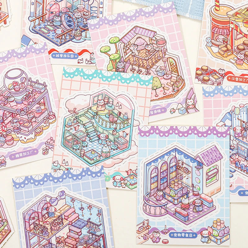 24pcs/bag zoo small class meow wow wonderland series scenery sticker book three-dimensional scene miniature sticker handbook DIY
