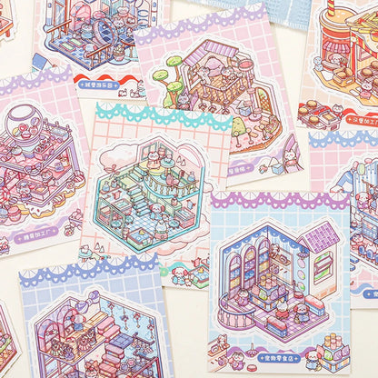 24pcs/bag zoo small class meow wow wonderland series scenery sticker book three-dimensional scene miniature sticker handbook DIY