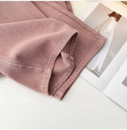 Korean Style Pink Jeans Women Spring Autumn High Waist Raw Edge Straight Denim Pants Simple Gentle All-matched Wide Leg Pants