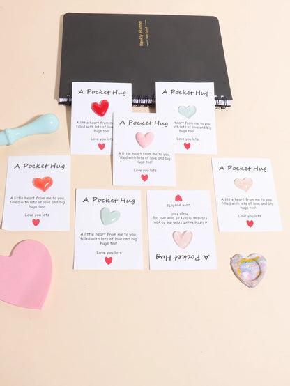 4 Pack Small Cute Pocket Hug Cards, Heart Shape Encouragement Greeting Cards, Mini Love Cards for Birthday Valentine