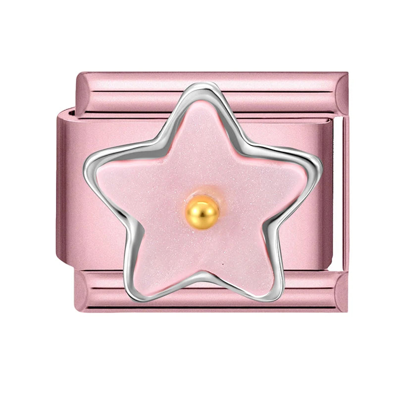 Pink Color Y2K Butterfly Star Bow Rabbit Heart Pendant Italian Charm Links Fit 9mm Stainless Steel Bracelet DIY Making Gifts