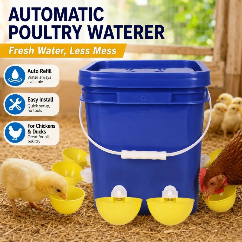 1/5PCS Automatic Poultry Waterer 10L Bucket with Drinking Cups, Chicken Duck Goose Pigeon Water Bowl Feeder Farm Coop Supplies