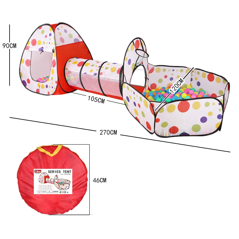 3In1 2.7M Children Ball Pool with Basket Portable Baby Pit Crawling Tunnel Balloon Playpen Tent Kid Indoor Outdoor Yard Toy Gift