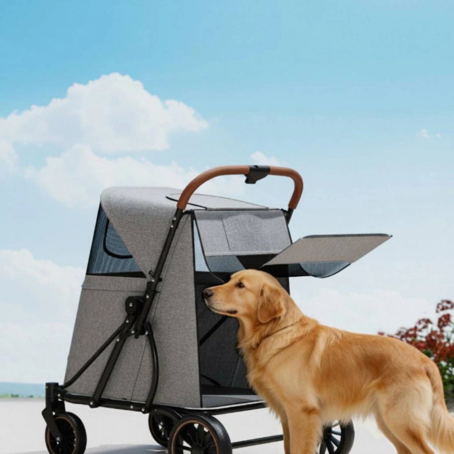 Large Dog Stroller Swivel Wheels Foldable Pet Stroller Pet Travel Enclosed for Other Pets, Outdoor Walking, Transport