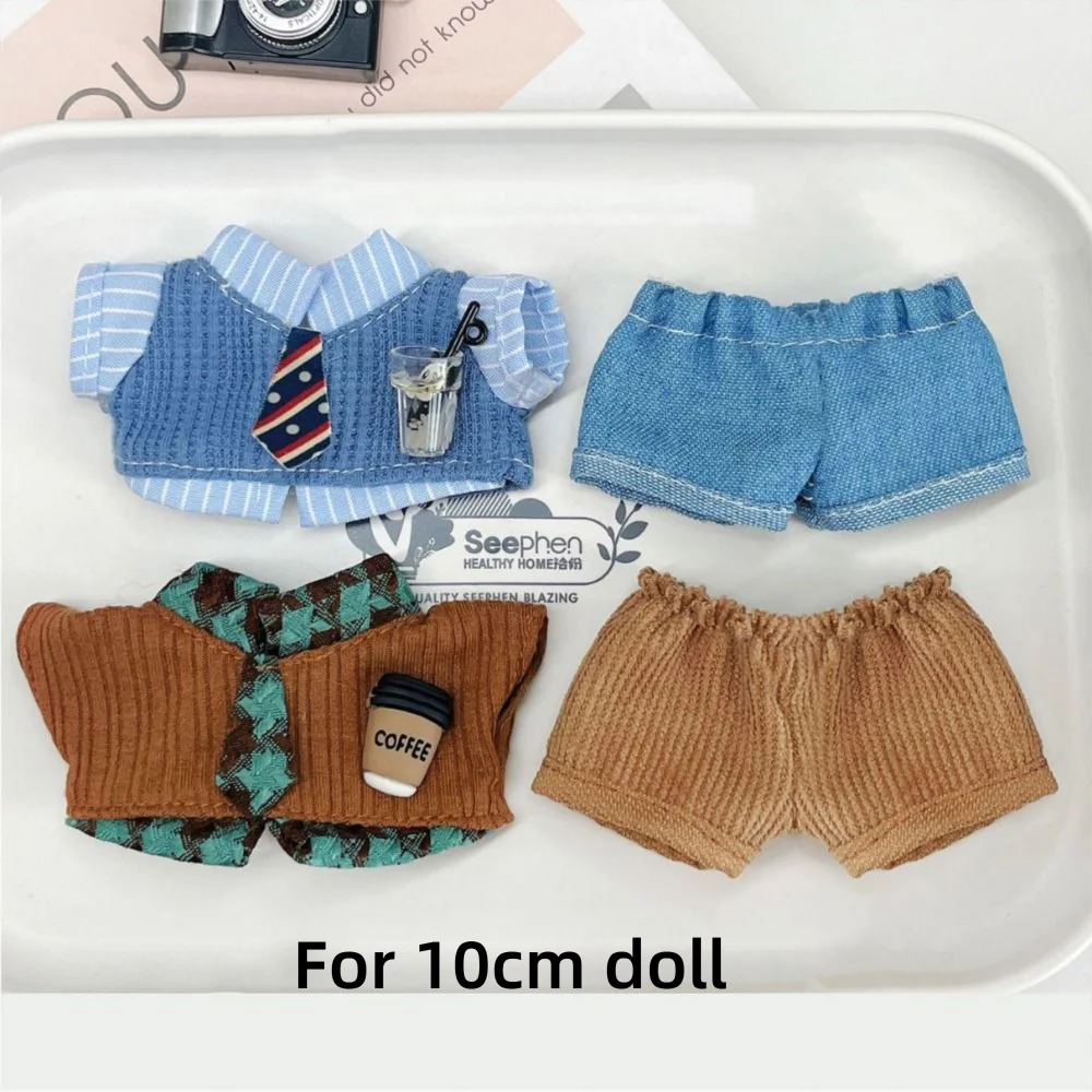 10cm Doll Clothes Blue Brown Changing Dress Game Doll Blouse Pants Suit Photo Prop Playing House Mini Shirt Necktie Pants Toy