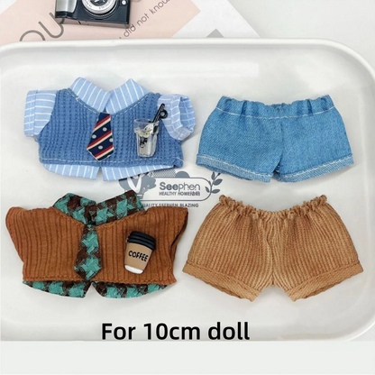 10cm Doll Clothes Blue Brown Changing Dress Game Doll Blouse Pants Suit Photo Prop Playing House Mini Shirt Necktie Pants Toy