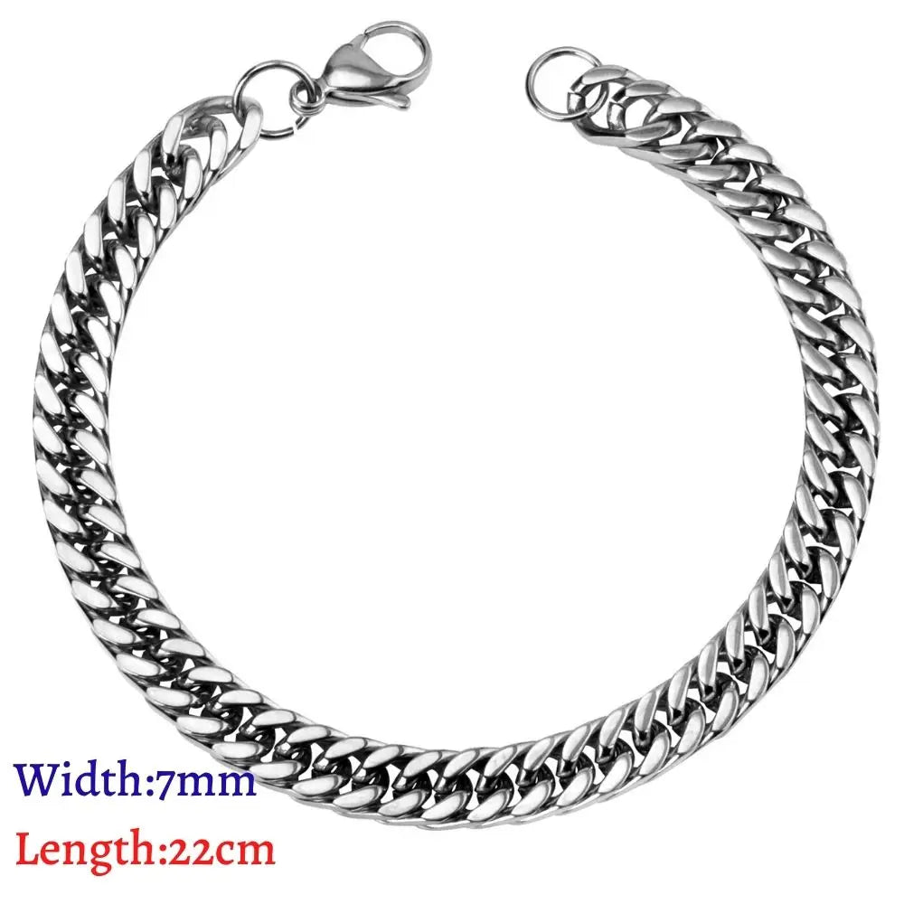 LUXUKISSKIDS Stainless Steel Couple Men/Woman Bracelets Fashion Curb Cuban Link Chains On Hand Rock Bracelet Wrist Jewelry Gifts