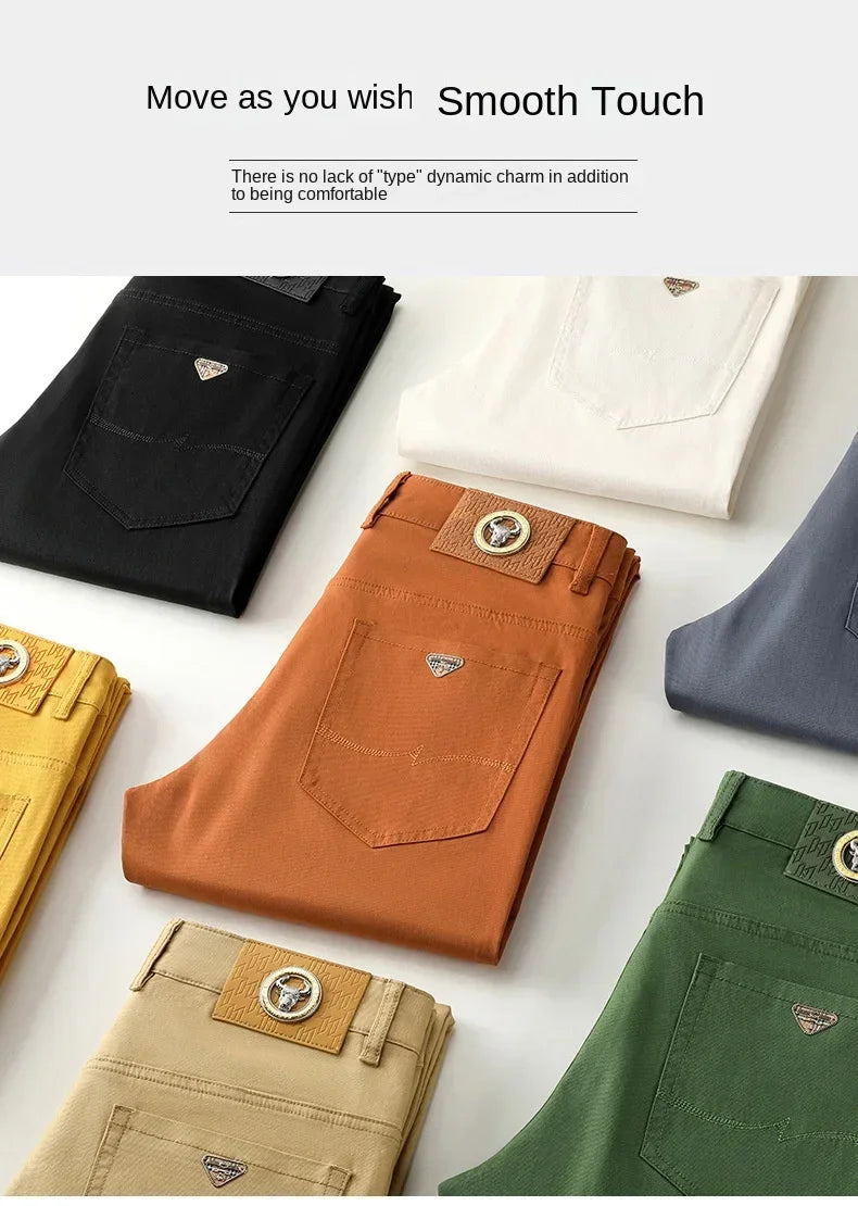 Seven-Color Stretch 97% Cotton and 3% Spandex Jeans Men Trendy Wild Simple High-End Slim-Fitting Small Straight Casual Trousers