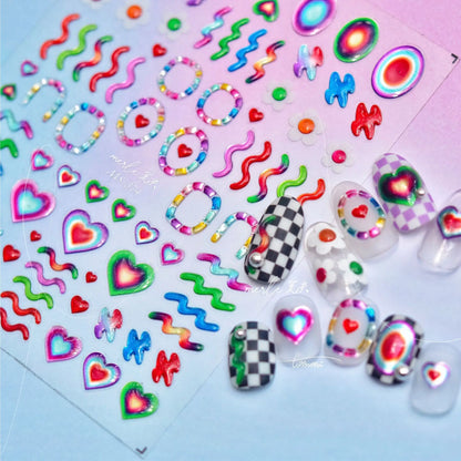 5D Cute Rabbit Love Heart Peach Blossom Flower Yellow Nail Art Stickers Bowknot DIY Self Adhesive Rhinestone Manicure Decals