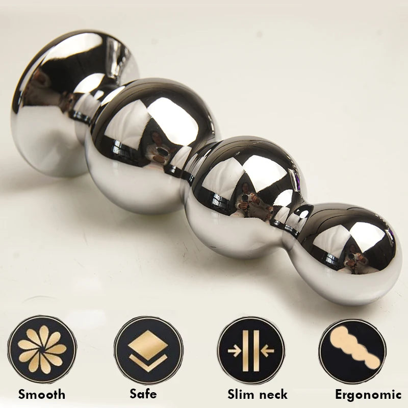 Metal 3 Graduated Anal Beads Sex Toys Butt Plugs,Expand Sphincter,Hit Prostate,Analplug Buttplug With Crystal Base