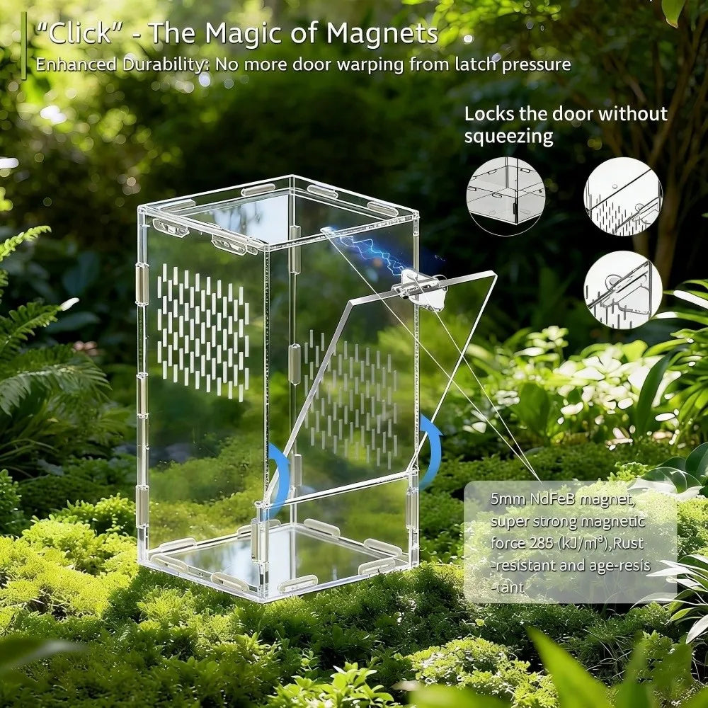 Acrylic Jumping Spider Enclosure Buckle Lock Escape Proof Spider House Ventilated Transparent Reptile Habitat Small Pet Supplies