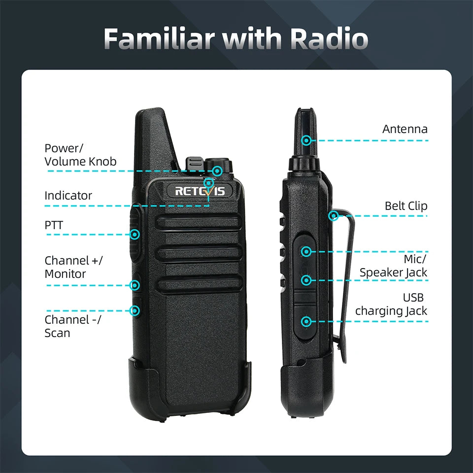 Retevis RT622 Mini Walkie Talkie 4 Pcs Walkie-talkies PMR446 FRS Portable Two Way Radio Communication Radio for Restaurant Hotel