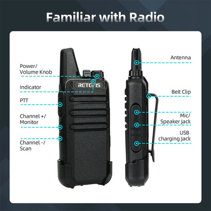 Retevis RT622 Mini Walkie Talkie 4 Pcs Walkie-talkies PMR446 FRS Portable Two Way Radio Communication Radio for Restaurant Hotel