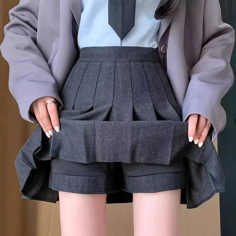 Autumn Winter Woolen Pleated Skirts Women New Korean High Waist Slimming Mini Skirt Ladies Preppy Style Side Zipper A-Line Skirt