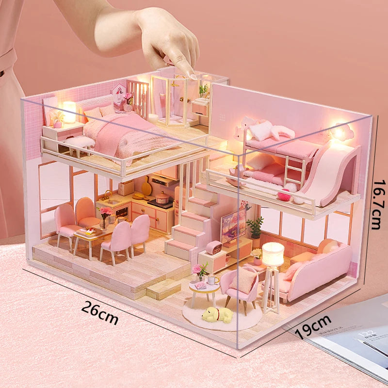 Doll House Kit 3D Wooden Mini DollHouse Assembly Building with Furniture Kit Toy For Birthday Gift 3D Puzzle Handmade Home Decor