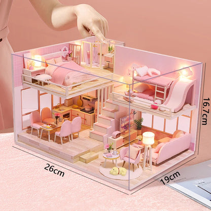 Doll House Kit 3D Wooden Mini DollHouse Assembly Building with Furniture Kit Toy For Birthday Gift 3D Puzzle Handmade Home Decor