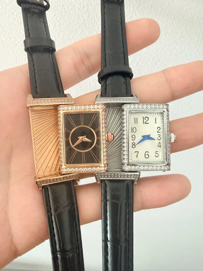 2025 Hot Sale Retro Niche Temperament Slide Design Leather Quartz Square Exquisite and Versatile Digital Watch 21mm