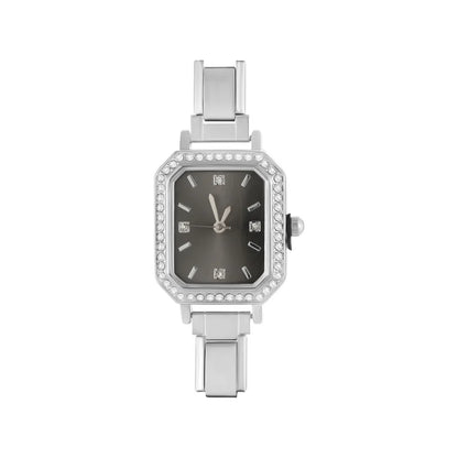 Fashion High Quality Men Women's Stainless Steel Square Round Shiny Zircon Watch Bracelet For Friend Birthday DIY Jewelry Gift