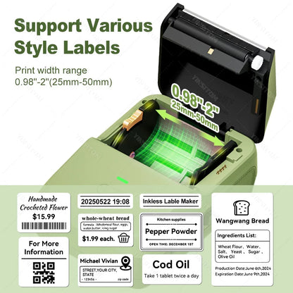 YINSITOM 20-50mm Mini Portable Thermal Printer Bluetooth Barcode Hand Multifunctional Price Label Sticker Maker Android / iOS
