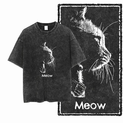COOLMIND DB Cat Printed Cotton Acid Washed Exclusive Graphic Unisex T Shirt Cool Streetwear Men Tshirts Big Size Tee for Men