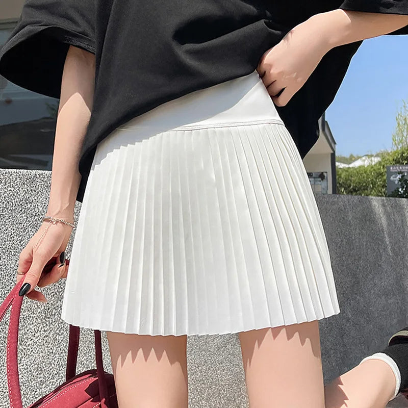 Korean Style Women Pleated A-line Skirts With Pants Mini Skirts Elastic Waist Casual High quality Summer A-line Skirts