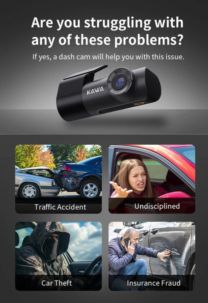 2K Dash Camera For Car DVR Dash Cam In The Car KAWA D5 Video Recorder Emergency Voice Control WiFi APP Monitor WDR Dashcam
