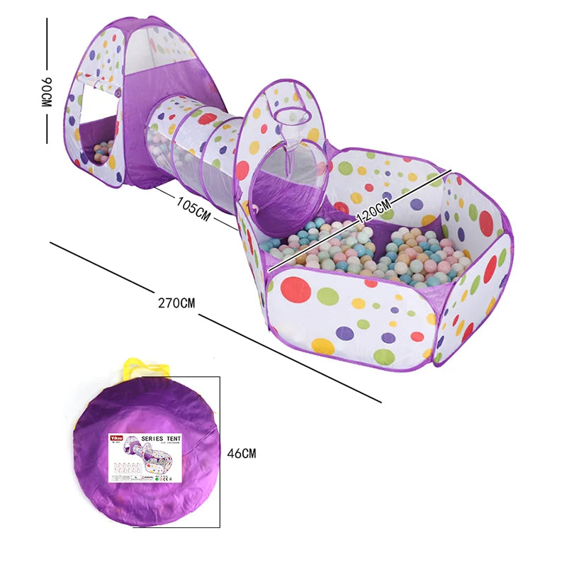 3In1 2.7M Children Ball Pool with Basket Portable Baby Pit Crawling Tunnel Balloon Playpen Tent Kid Indoor Outdoor Yard Toy Gift