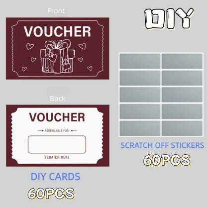 60 piece scratch card set, DIY gift voucher scratch revealing design, wedding, birthday party, game festival, lottery