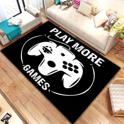 Game Video Gaming Pattern Black Area Rugs Gamer Game Controller Kids Teens Boys Playroom Carpet Bedroom Living Room Floor Mat