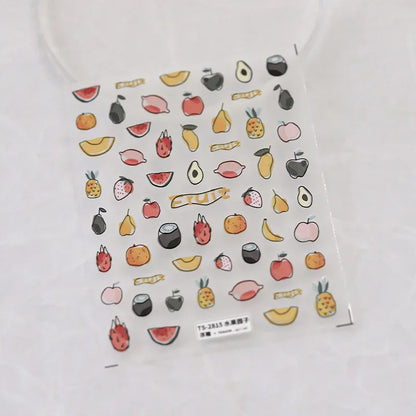 Fresh Sweet Fruits Strawberry Cherry Bowknot Love Heart Lemon 5D Nail Art Stickers Self Adhesive Decorations Nail Manicure Decal