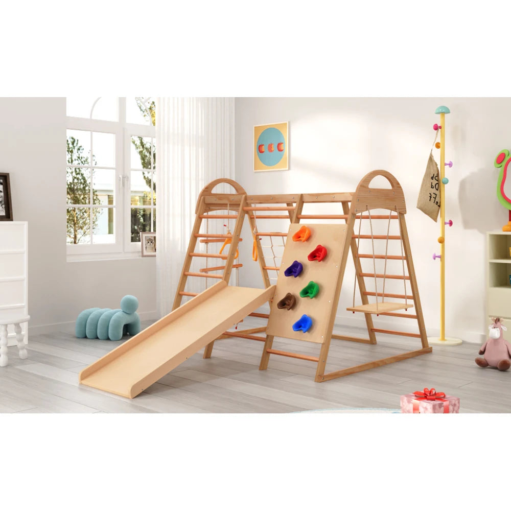 7-in-1 Climbing Scaffold, Include Swing, Swing Rings, Climbing Ladder, Climbing Board, Climbing Net, Slide, for Children's Room