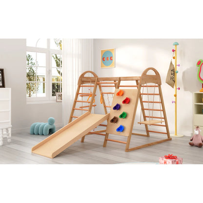 7-in-1 Climbing Scaffold, Include Swing, Swing Rings, Climbing Ladder, Climbing Board, Climbing Net, Slide, for Children's Room