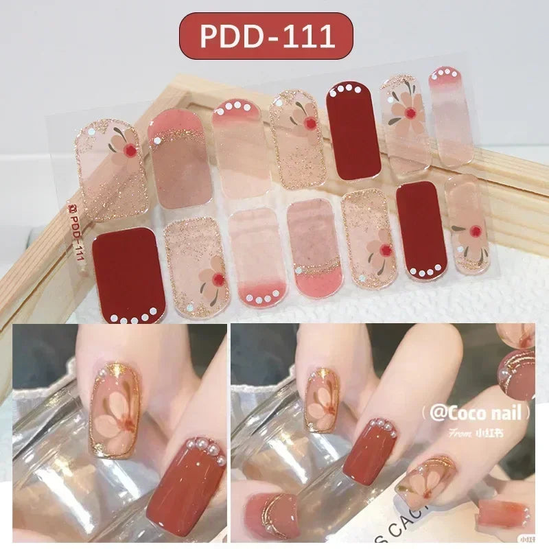 1PC Gel Nail Sticker Patch Slider Flower Gradient Color Back Glue Full Cover Waterproof Gel Nail Sticker UV Lamp Curing Manicur